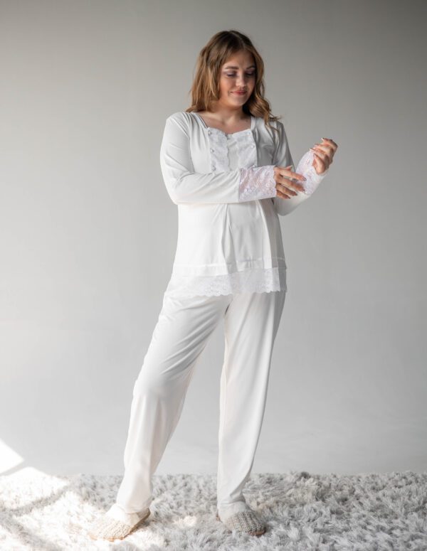 طقم بيجاما كم طويل - SS203 - أبيض, XL