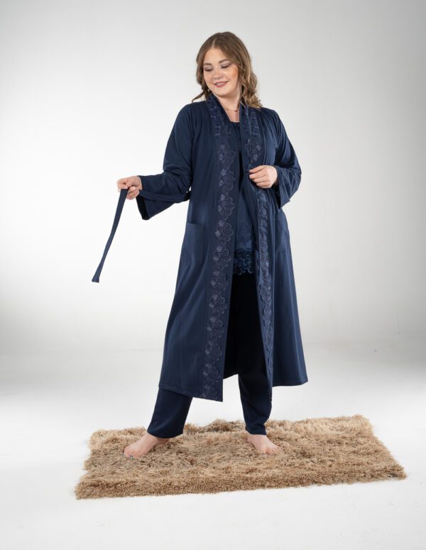 SM204 - طقم بيجاما كم طويل - أزرق غامق, S