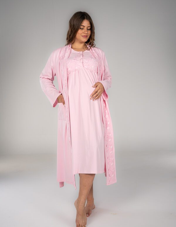 SM204 - طقم قميص نوم ميدي - وردي, S