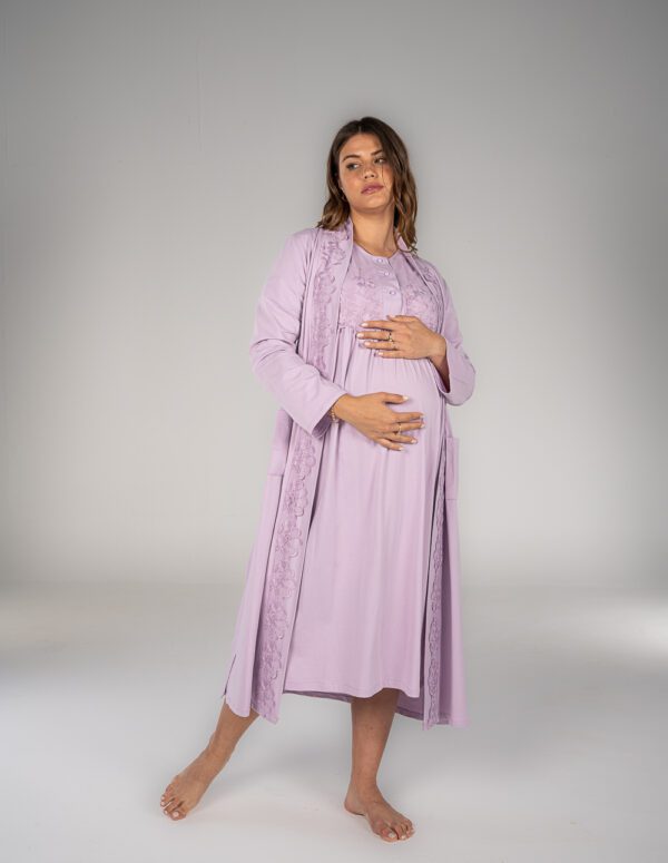 SM204 - طقم قميص نوم ميدي - موف فاتح, XXL