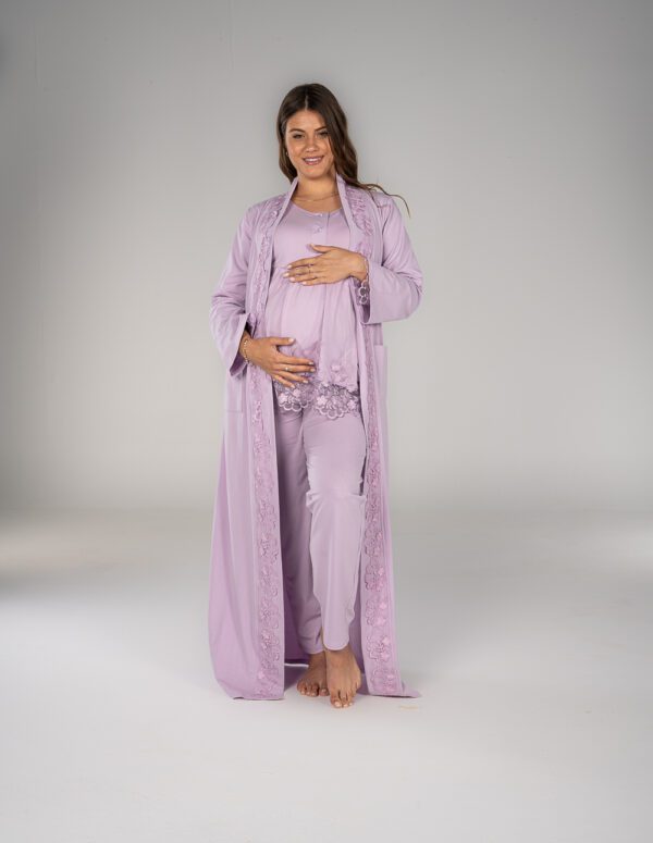 SM204 - طقم بيجاما كم طويل - موف فاتح, XXL