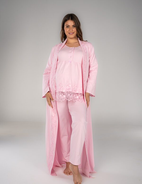 SM204 - طقم بيجاما كم طويل - وردي, S