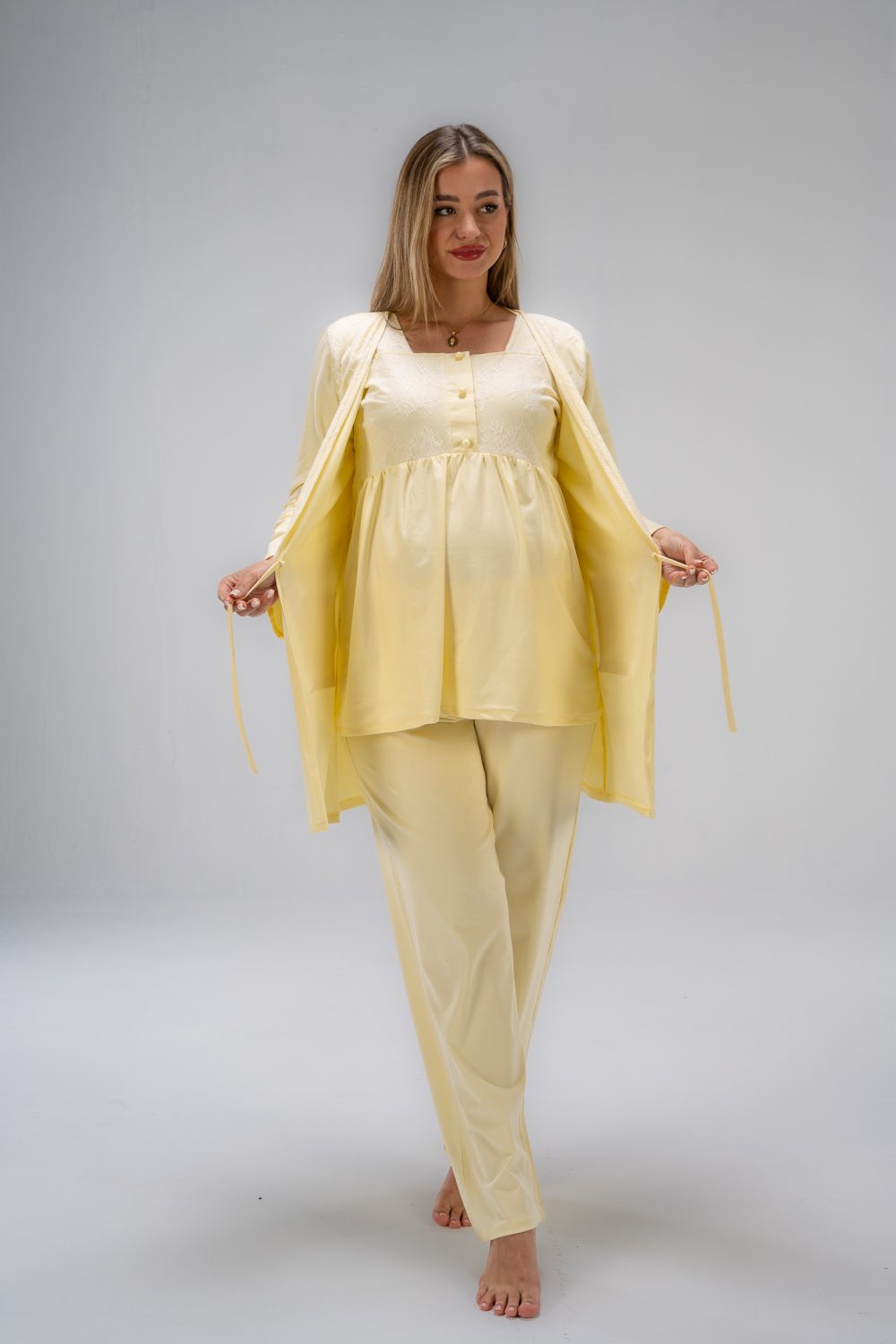 SM205 -Set 4 Yellow ½ Sleeve PJ Yellow Short Robe