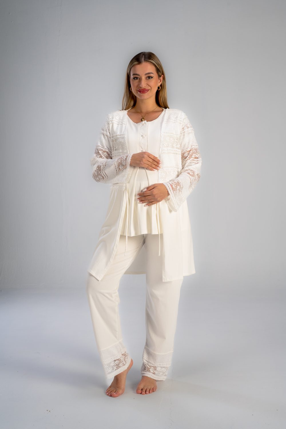 SM205- Set of 2 White Long Sleeve Pj White Short Robe