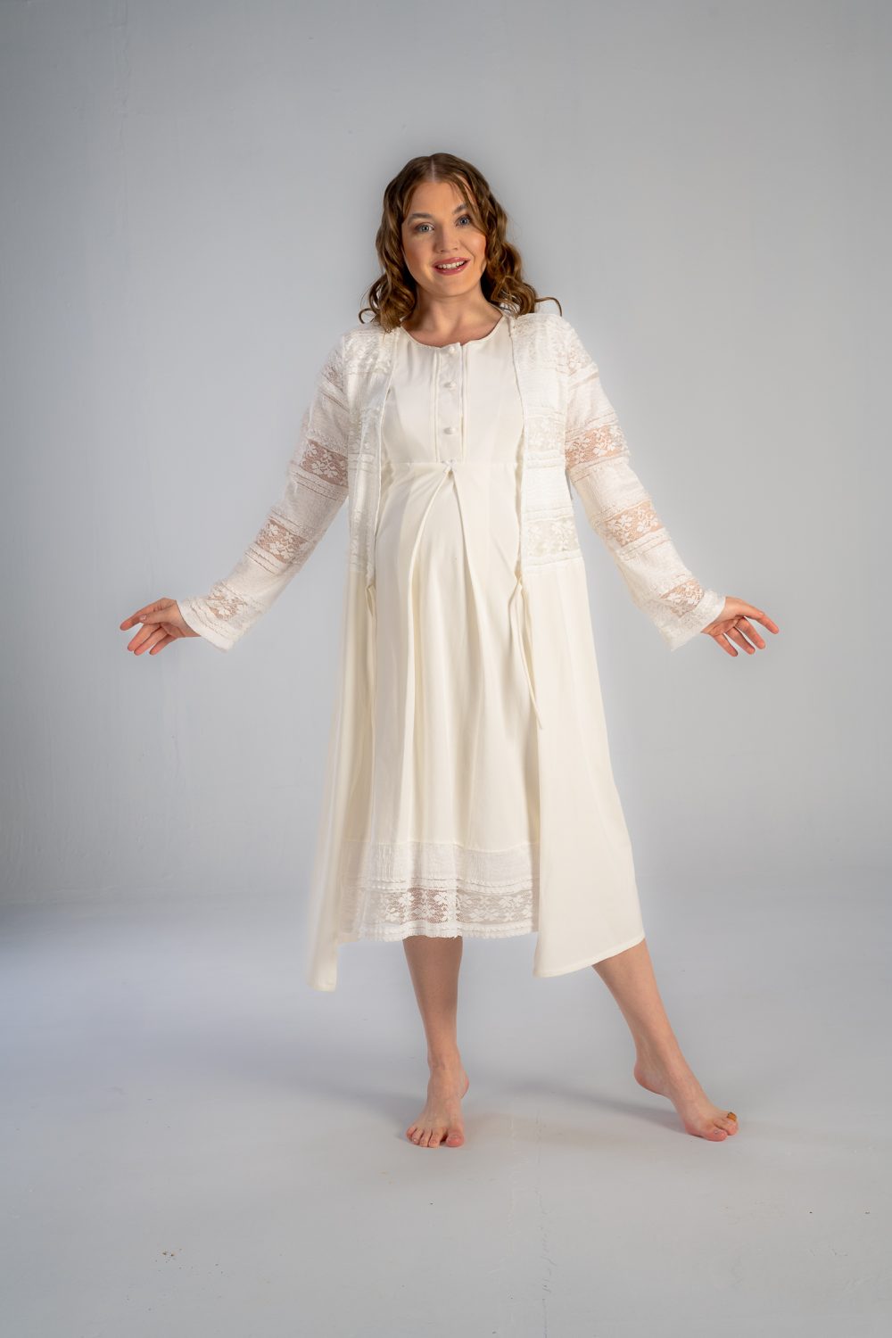 SM205-Complete White Midi Set [PJ + Gown + Midi Robe]