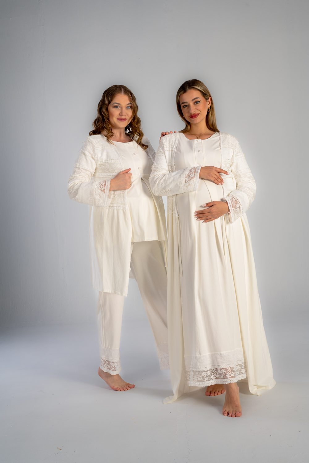 white maternity pajama set of 3