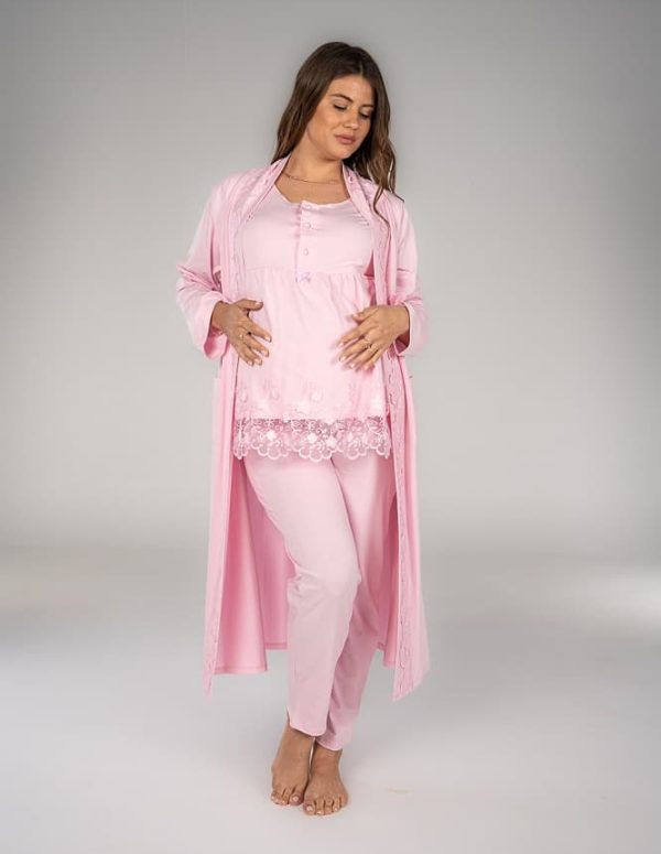 SM204 - طقم بيجاما نص كم - وردي, S